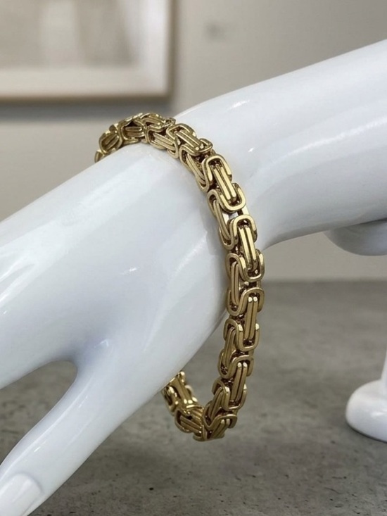 Other - Byzantine Stainless Steel Gold Plated 9 inches, 7mm bracelet -Gold